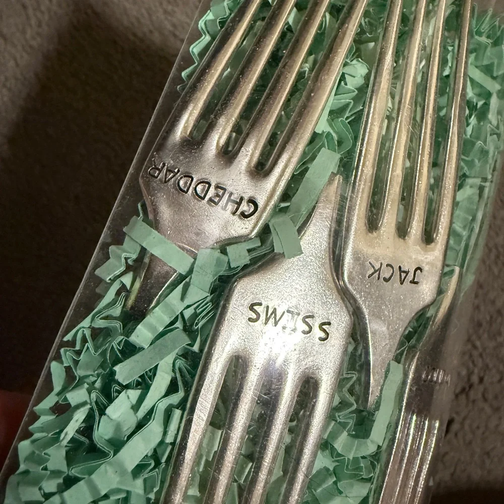 Brand New Silver Engraved Cheese Fork Set Cheddar Gouda Swiss Jack Entertaining